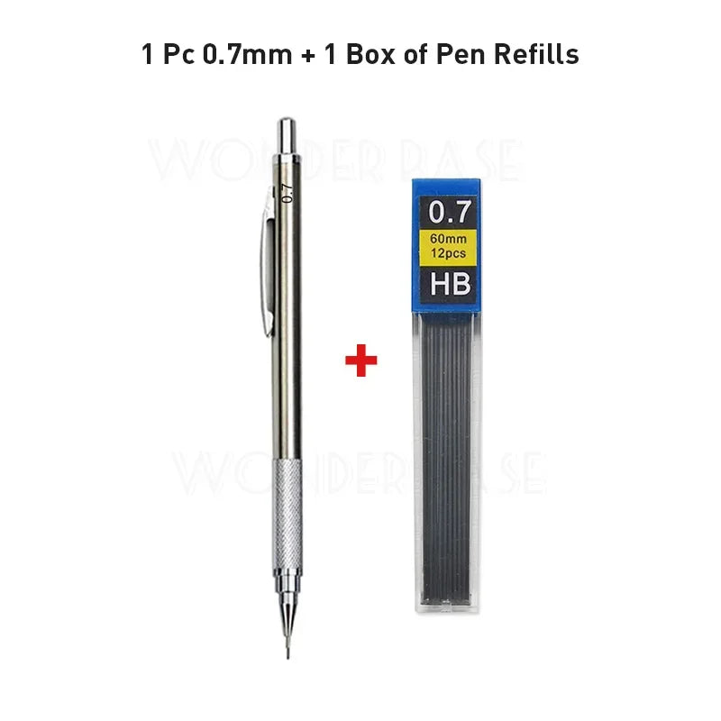 Crayon mécanique entièrement métallique de 0,3/0,5/0,7/0,9/1,3/2,0/3,0 mm – Crayon de dessin technique de précision pour l'esquisse, le dessin, la peinture, l'art, les fournitures de bureau et scolaires