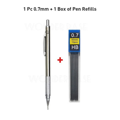 Crayon mécanique entièrement métallique de 0,3/0,5/0,7/0,9/1,3/2,0/3,0 mm – Crayon de dessin technique de précision pour l'esquisse, le dessin, la peinture, l'art, les fournitures de bureau et scolaires