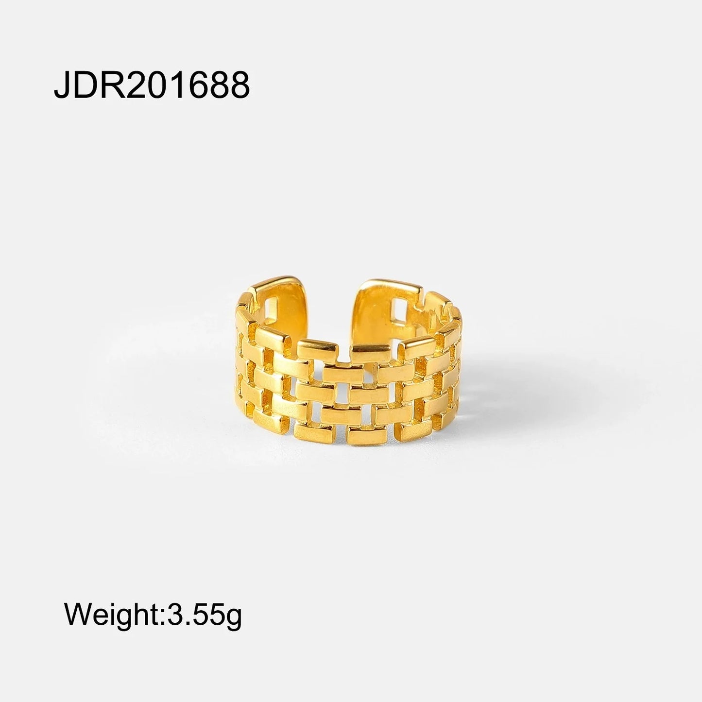 Bague creuse ajustable plaquée or 18 carats - Bague de mode minimaliste en acier inoxydable pour femme
