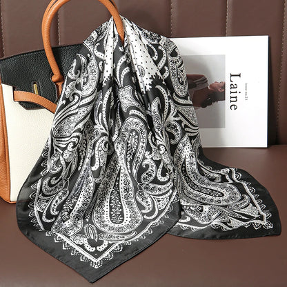 Bohemian Style Print Luxury Brand Silk Square Scarf Women Satin Shawls Neckerchief Wrap Scarves Bandana Hair Hjiab Floral