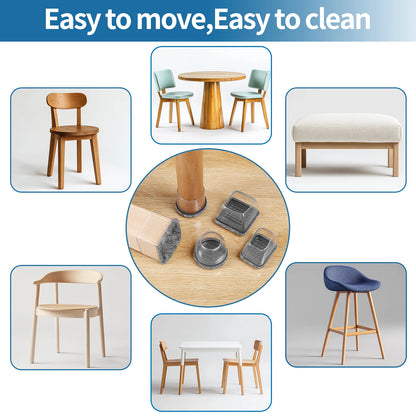 16-Pack Silicone Chair Leg Floor Protectors - Non-Slip Furniture Leg Caps with Felt Pads for Hardwood Floors