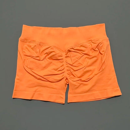 HISTELLO Pantalones cortos de yoga sin costuras de 4.5" para mujer – Pantalones cortos deportivos de talle bajo con efecto fruncido para gimnasio, fitness, correr y ropa deportiva