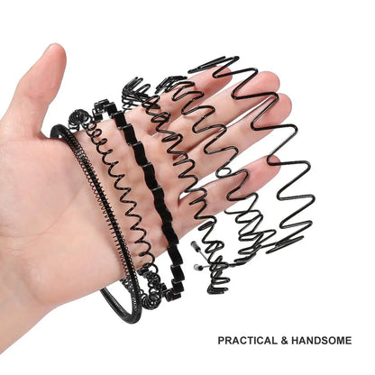 Diadema unisex de metal negro – Aro de pelo ondulado elástico antideslizante para hombres y mujeres | Accesorios para el cabello sencillos y a la moda