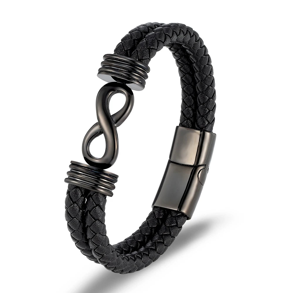 Inspirational Infinity Number 8 Leather Bracelet for Men – Motivational Cuff Bangle, Anniversary & Father’s Day Gift