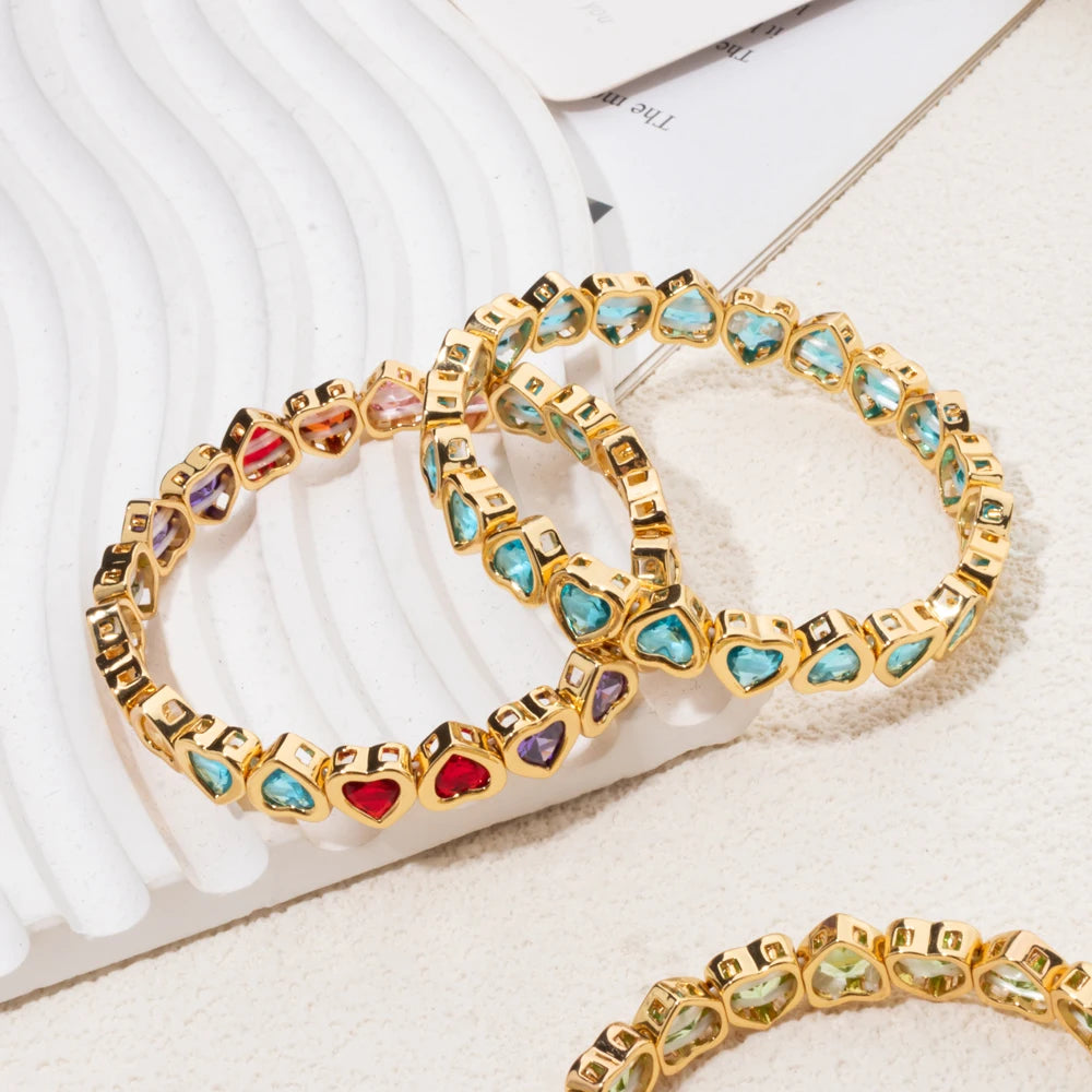 Brazalete de puño elástico para mujer 2024 Gold Love con diamantes de imitación color melocotón, joyería de moda