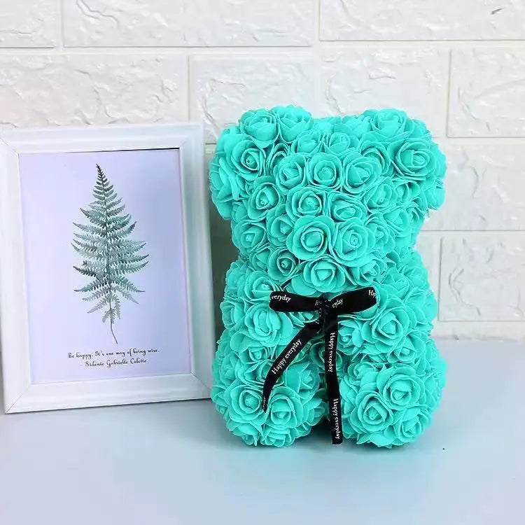 Oso de rosas artificiales de 25 cm con caja de regalo – Regalo romántico para ella en San Valentín, aniversario y boda
