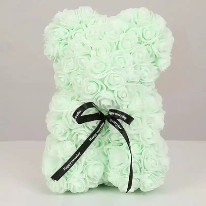 Oso de rosas artificiales de 25 cm con caja de regalo – Regalo romántico para ella en San Valentín, aniversario y boda