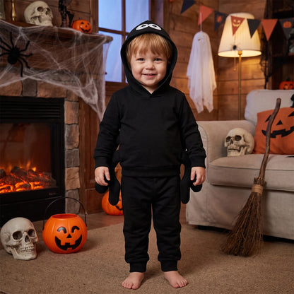 Toddler Baby Boys Halloween Outfit Set, Spider Print Long Sleeve Hoodie Sweatshirt and Elastic Waist Pants, 2-Piece Casual Costume Set for Kids