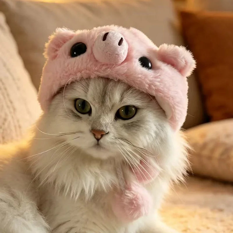 Funny Bear Cat Hat – Plush Winter Pet Head Cover for Cats & Small Dogs, Cute Warm Cosplay Costume & Dress-Up Headwear