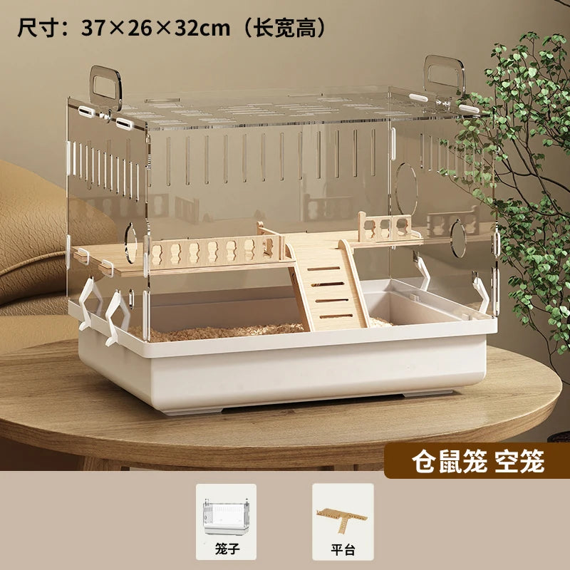 Acrylic Hamster Cage – Transparent Rodent Habitat with Accessories, Luxury Villa Enclosure for Syrian, Dwarf Hamsters, Gerbils & Mice