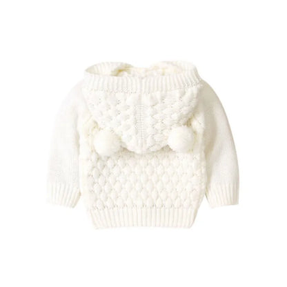 Baby Knitted Hooded Sweater Coat 0-24 Months, Unisex Infant Thermal Long Sleeve Solid Color Sweater for Boys and Girls