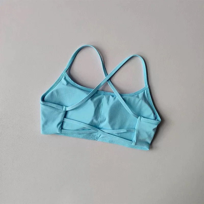 Women’s Cross Back Sports Bra – Shockproof Gathered Gym & Running Yoga Vest for Summer Fitness