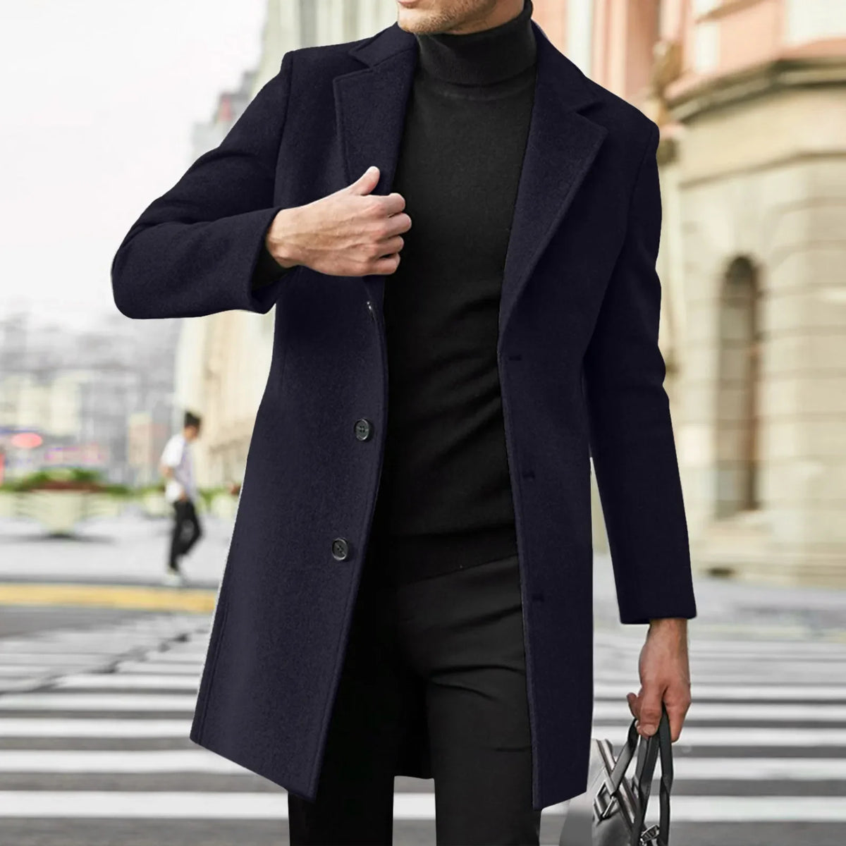 Men’s Wool-Blend Trench Coat – Fashionable Casual Business Overcoat, Leisure Outerwear with Punk-Inspired Style