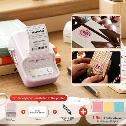 NiiMbot B21 Mini Thermal Label Printer – Wireless Bluetooth Barcode Label Maker with Portable Adhesive Printing for Office & Business