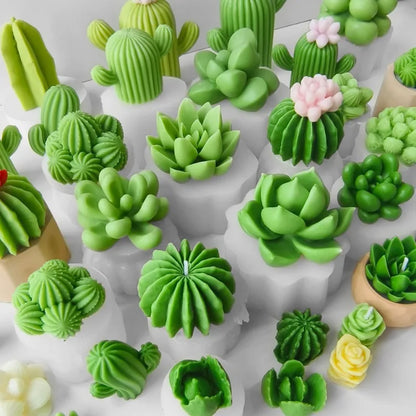 Molde de Silicona para Velas de Aromaterapia con Diseño de Cactus DIY – Molde de Plantas Suculentas para Velas Hechas a Mano de Cera de Soja, Manualidades de Resina, Adornos de Yeso y Proyectos DIY de Decoración del Hogar