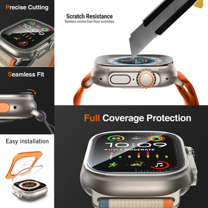 Protector de pantalla de cristal templado para Apple Watch Ultra 49 mm (Ultra 1/2/3) – Película protectora HD resistente a los arañazos con herramienta de instalación de alineación