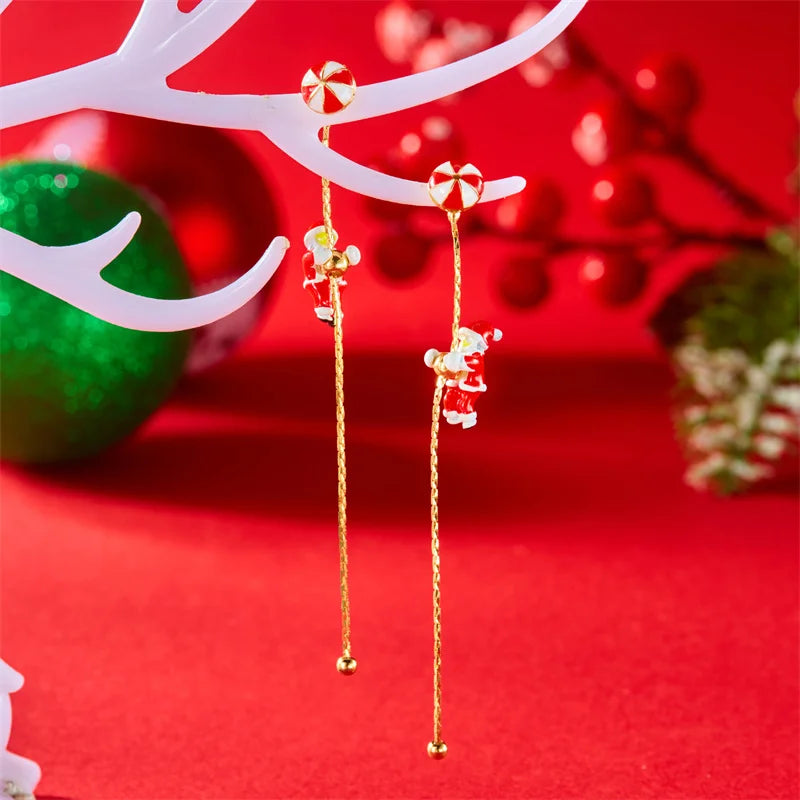 Asymmetric Snowflake & Snowman Christmas Drop Earrings for Women – Moving Santa Long Tassel Dangle Party Jewelry & Holiday Gift