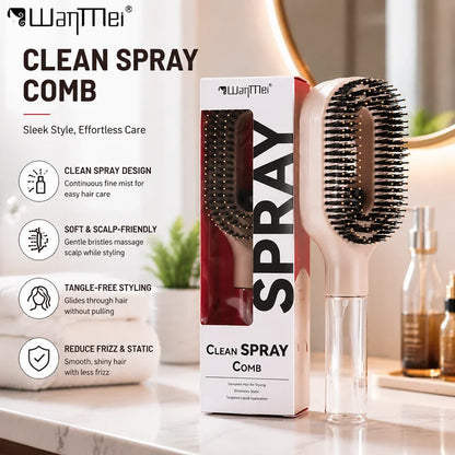 2-in-1 Detangling Spray Hair Brush with Water Mist Bottle – Anti-Static Scalp Massage Comb for All Hair Types