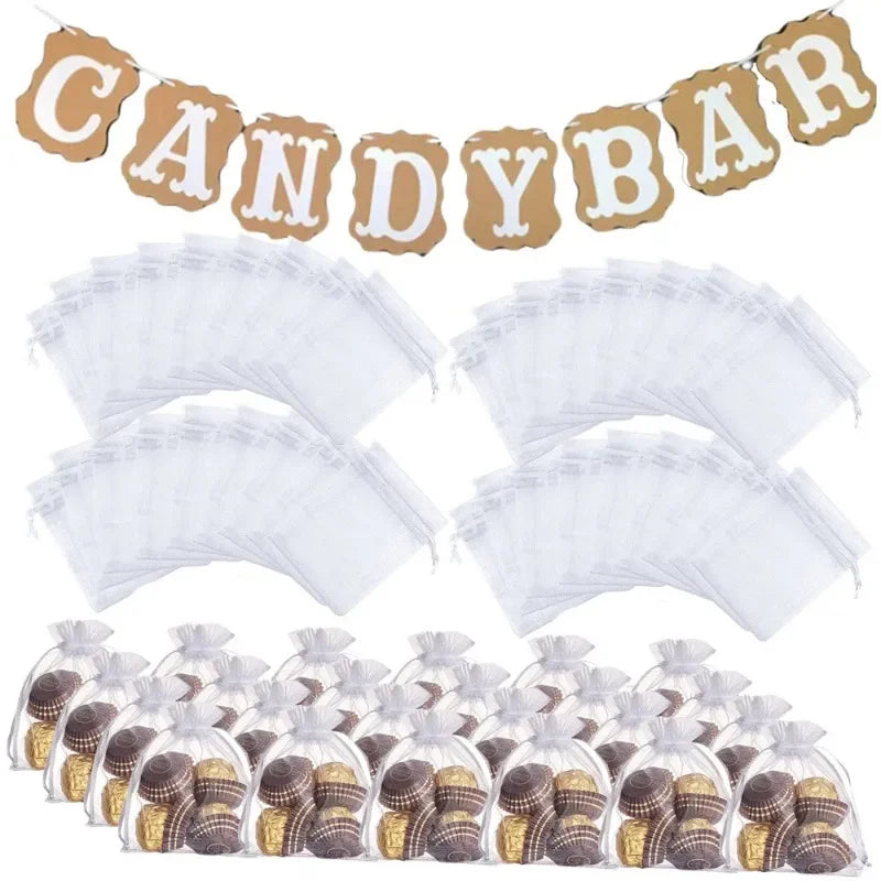 Bolsas de regalo de organza blanca de 20 a 100 unidades – Bolsas de joyería con cordón para recuerdos de boda, regalos de Navidad, empaques de dulces y accesorios para fiestas