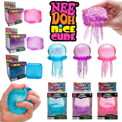Trending Nee Doh Jellyfish & Cube Squish Toy – Soft Jelly Squeeze Stress Relief Fidget Toy, Sensory NeeDoh for Kids & Adults