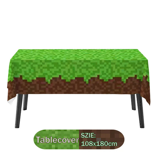 Mantel de césped Pixel Miner para decoraciones de fiesta de cumpleaños de jugadores – Suministros para fiesta temática de minería