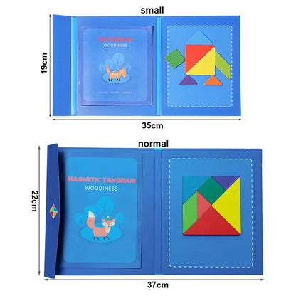Libro magnético de tangram de madera – Juguete educativo Montessori, rompecabezas portátil para niños, infantes y desarrollo de inteligencia temprana
