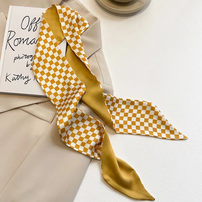 Khaki Nude Silk Scarf Hair Band – Vintage Satin Ribbon Bow Hair Accessory for Women | Elegant Fashion Hair Tie
