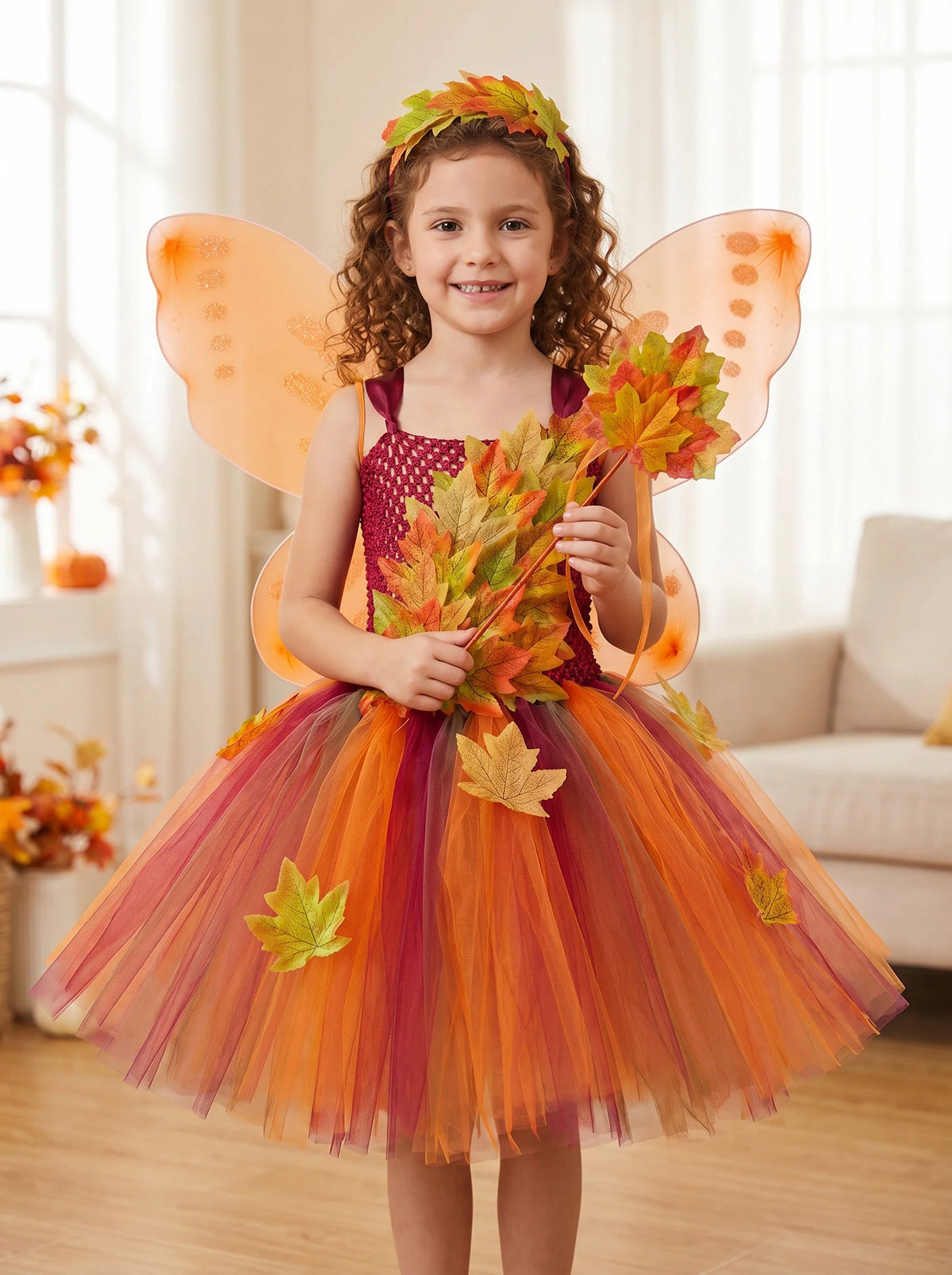 Autumn Forest Fairy Costume Dress for Girls – Woodland Maple Leaf Tutu Princess Dress for Halloween, Thanksgiving & Dress-Up