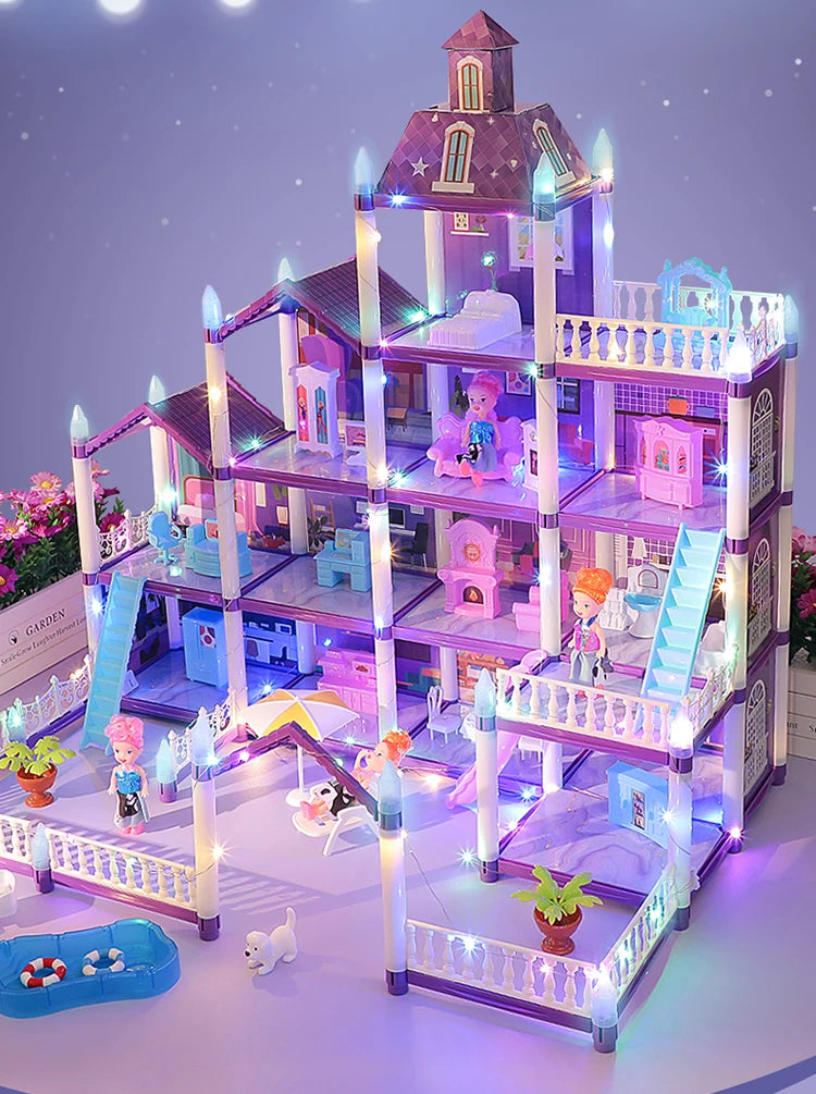 3D DIY Fantasy Princess Castle Villa Assembly Doll House Set – Creative Building Toys for Girls, Home Play & Kids 3D Educational Toy Kit