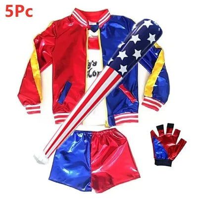 Girls Clown Cosplay Costume Set – Harley-Inspired 6-Piece Halloween Outfit