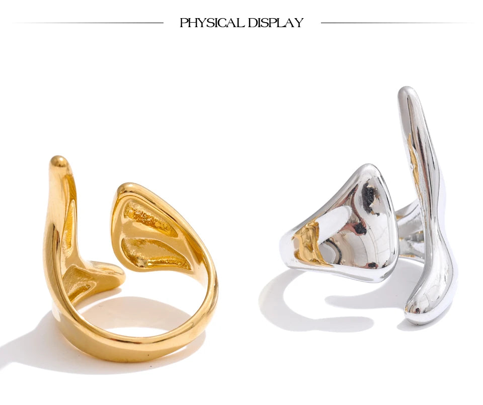 Anillo de Acero Inoxidable Ajustable Geométrico – Anillo de Moda Minimalista con Baño de Oro PVD para Mujer