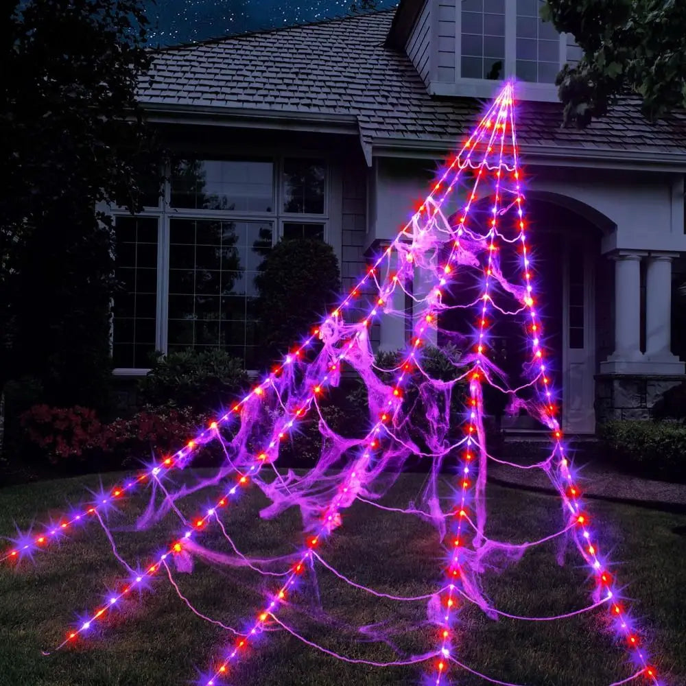 5M 250 LED Halloween Spider Web Lights – Waterproof 8-Mode Spider Net String Lights with Giant Scary Spider for Party Decor