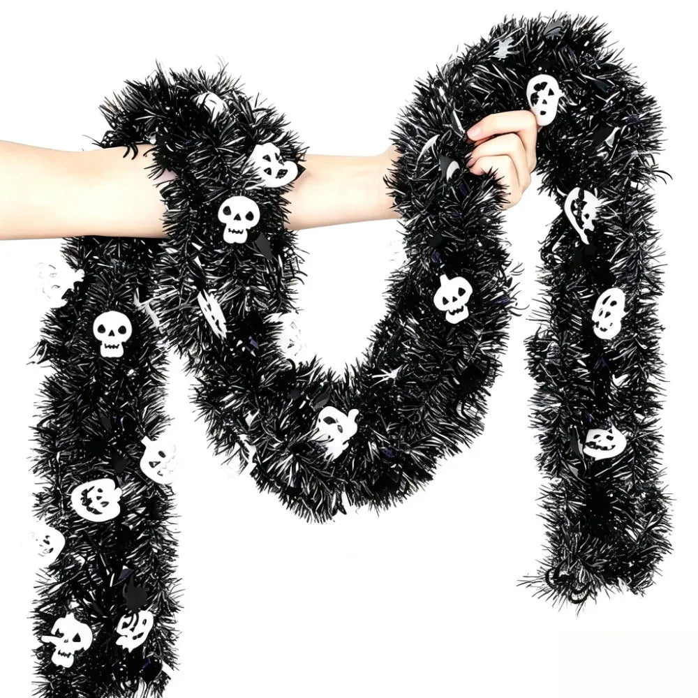 2M/4M Halloween Pumpkin Garland – Black & Orange Pumpkin Cutout Streamer, Spooky Hanging Decor for Front Doors, Outdoor Displays & Halloween Parties