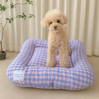 Tapis de Lit Chauffant Respirant pour Chien – Coussin de Couchage Doux Macaron à Carreaux pour Animaux avec Base Antidérapante pour Chats et Chiens