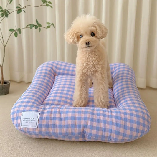 Colchoneta Transpirable y Cálida para Perros – Cojín Suave con Diseño de Cuadros Macaron y Base Antideslizante para Gatos y Perros