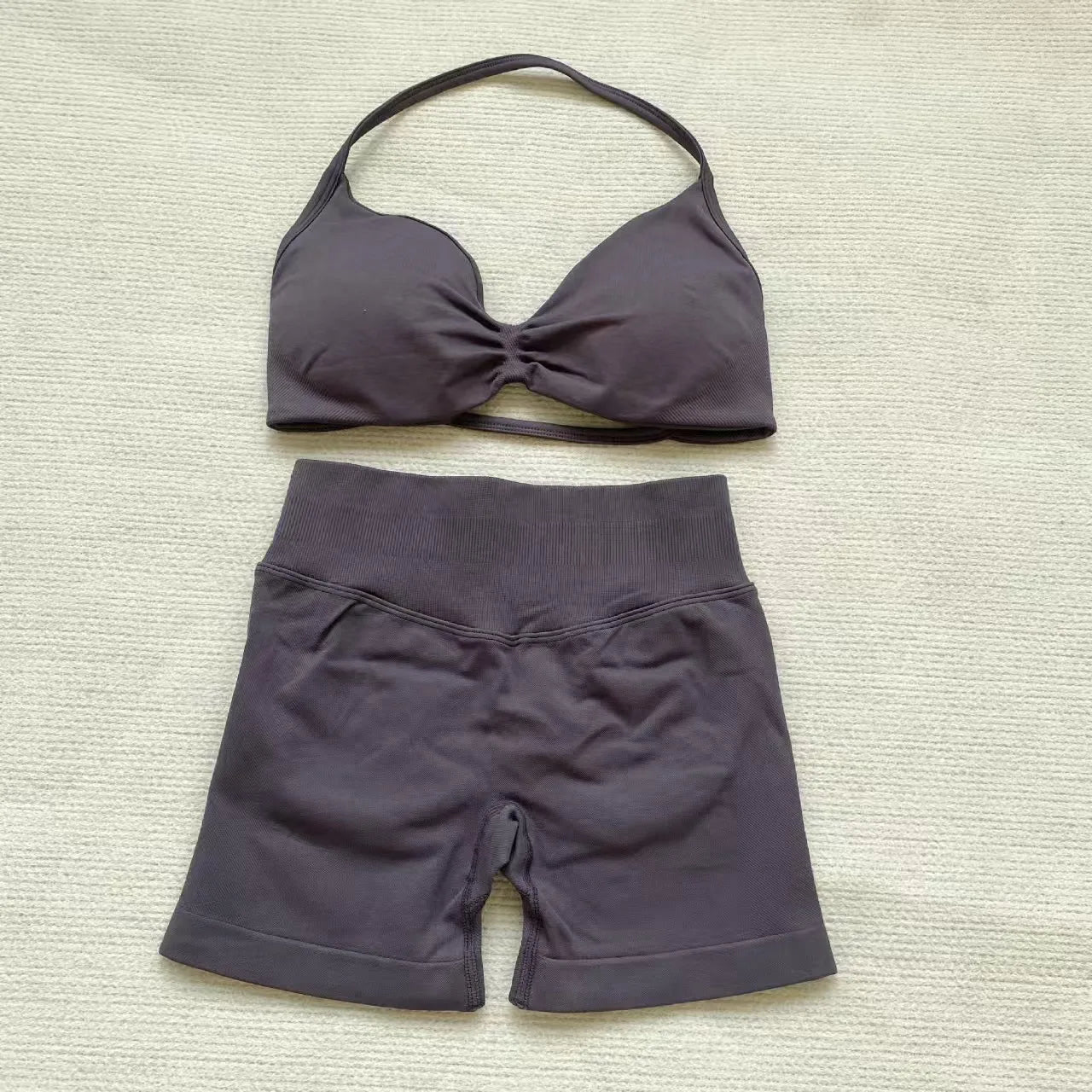 Women’s Seamless Yoga Set – 2PCS Strappy Sports Bra & High Waist Scrunch Shorts Gym Workout Outfit