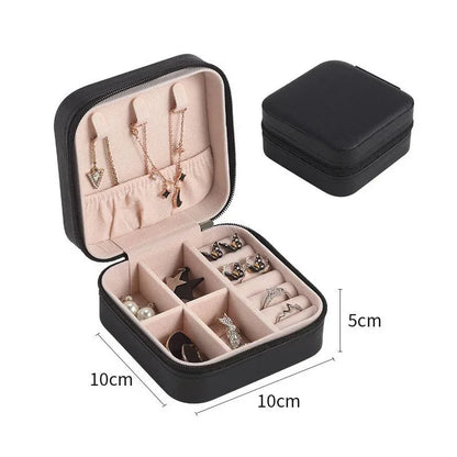 Portable Leather Travel Jewelry Organizer Case for Rings, Earrings, Necklaces & Accessories Storage