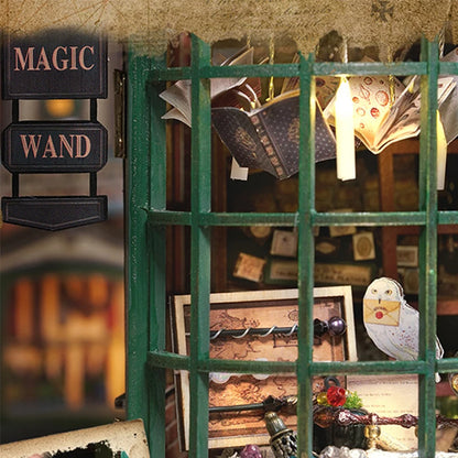 Kit DIY de casita de lectura de madera con luces LED – Artesanía en miniatura de inserción de estantería hecha a mano para decoración del hogar y regalos