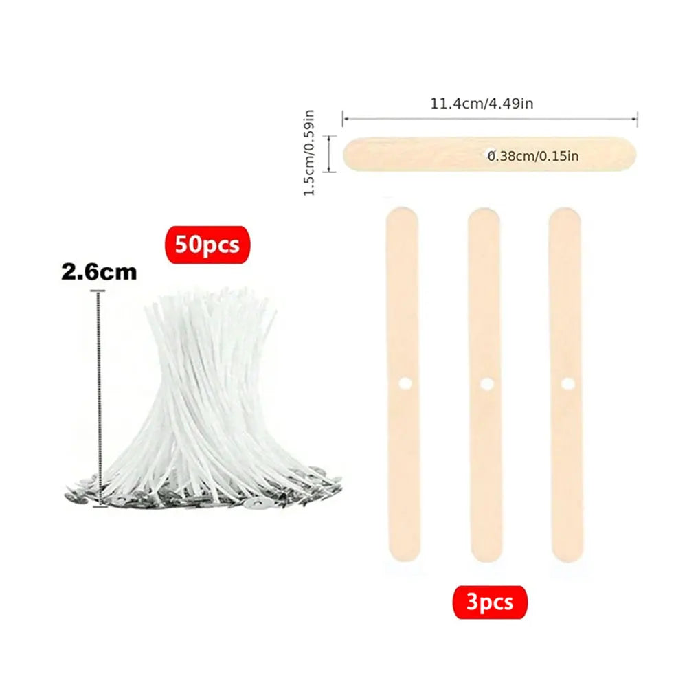 Kit para hacer mechas de vela de 53 piezas – Mechas de algodón encerado con soportes, juego de mechas de cera de soja sin humo para hacer velas, suministros de manualidades y decoración del hogar hecha a mano
