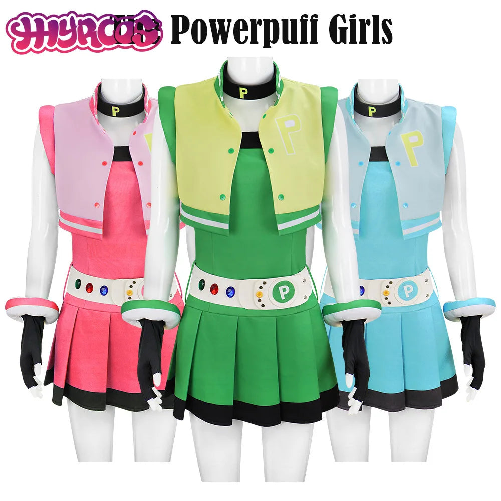Powerpuff Girls Cosplay Costume – Full Set Blossom / Buttercup / Bubbles Halloween Dress with Belt