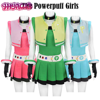 Powerpuff Girls Cosplay Costume – Full Set Blossom / Buttercup / Bubbles Halloween Dress with Belt