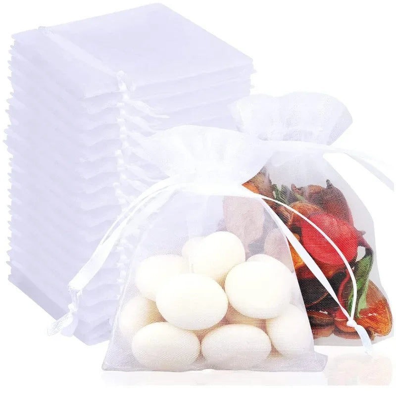 Bolsas de regalo de organza blanca de 20 a 100 unidades – Bolsas de joyería con cordón para recuerdos de boda, regalos de Navidad, empaques de dulces y accesorios para fiestas