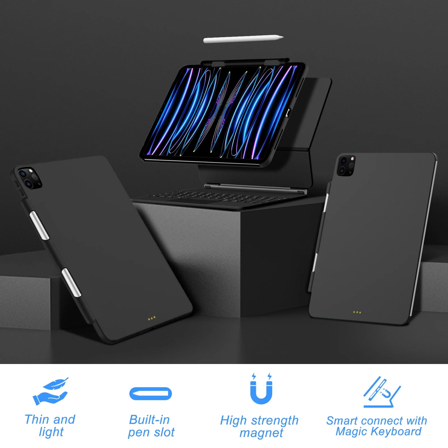 Funda magnética para iPad GOOJODOQ con soporte para lápiz – Compatible con Magic Keyboard para iPad Pro 11/13 M4 (2024), iPad Air 6 y Air 4/5
