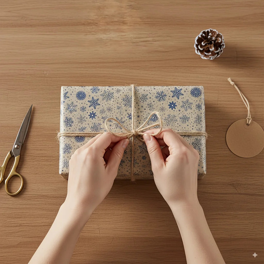 1 Roll Extra Long Navy Blue Snowflake Wrapping Paper – Double-Sided Winter Snowflake Kraft Gift Wrap for Christmas & Holiday Packaging