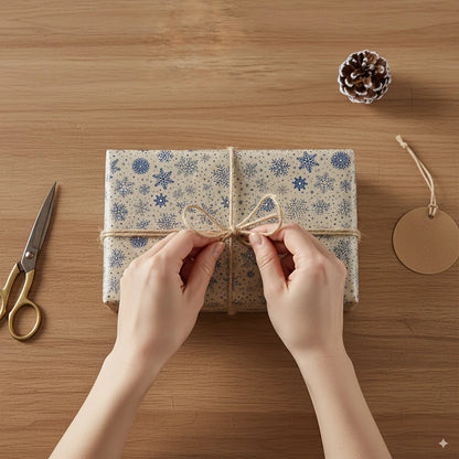 1 Roll Extra Long Navy Blue Snowflake Wrapping Paper – Double-Sided Winter Snowflake Kraft Gift Wrap for Christmas & Holiday Packaging
