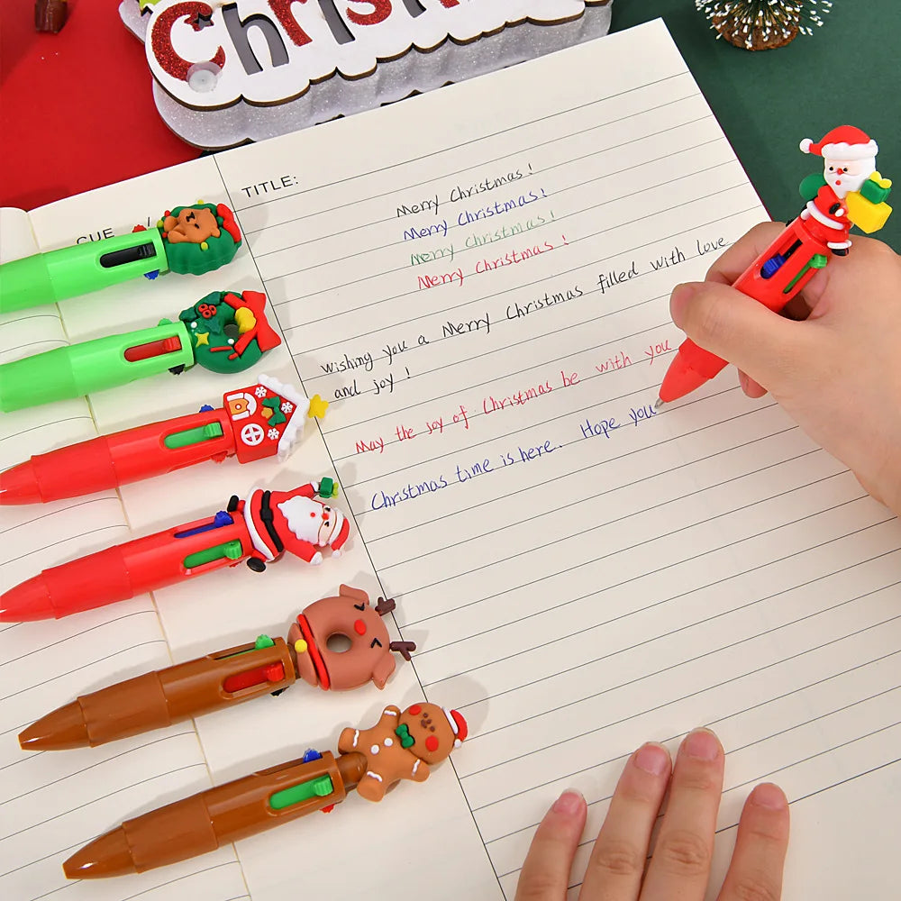 30PCS Cute Cartoon 4-Color Ballpoint Pens – Mini Pocket Kawaii 3D Pens for Kids, Christmas Student Prizes, School & Office Stationery