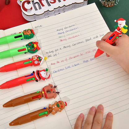 30PCS Cute Cartoon 4-Color Ballpoint Pens – Mini Pocket Kawaii 3D Pens for Kids, Christmas Student Prizes, School & Office Stationery