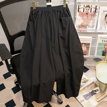 Pantalones sueltos de pierna ancha de talle alto cómodos e informales para mujer de talla grande, estilo retro japonés, pantalones de farol