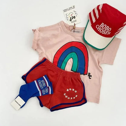 Camiseta de algodón con dibujos animados para niños 2025 – Top de manga corta estilo coreano de primavera-verano para bebés niños y niñas, ropa exterior informal para uso diario.