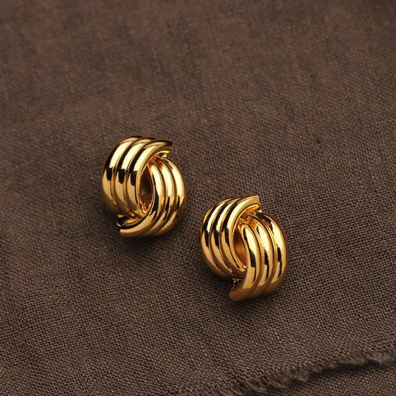 Pendientes de Moda Llamativos de Acero Inoxidable Chapado en Oro Círculo Geométrico Retorcido Vintage para Mujer